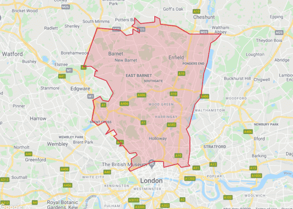 Map of our North London service area