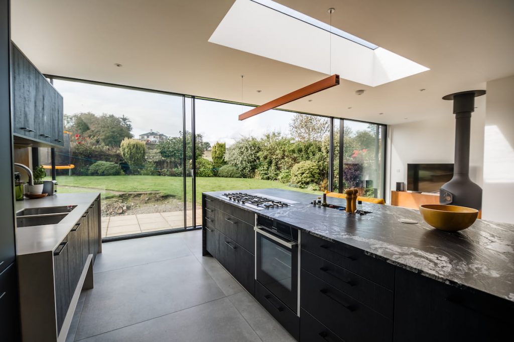 View from inside of kitchen extension by, KPD builders in North London